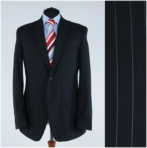 Mens H&M Blazer 42L UK Size Striped Black Super 100s Wool Sport Coat Jacket - Picture 1 of 13