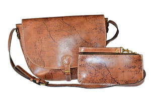 2 Stück Patricia Nash Leder Satteltasche Umhängetasche braun Kartenmuster WOW!! - Bild 1 von 9