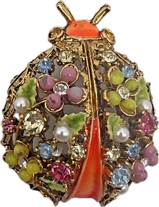 Signierte ART Vintage Artur Pfeffer MARIENKÄFER BROSCHE Anstecknadel mehrfarbig Blumen Schmuck - Bild 1 von 8