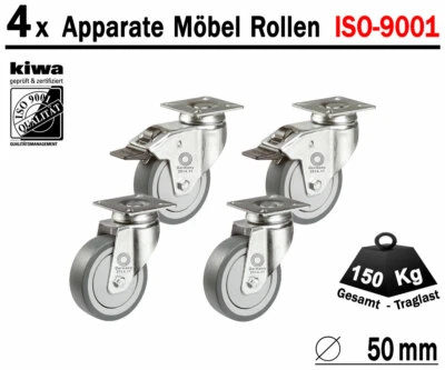 4 x 50mm Transportrollen Lenkrollen Möbelrollen Grau AP Br-Le BS-Rollen Germany