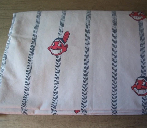 Vintage Chief Wahoo Cleveland Indians Baseball Twin Bed Top Sheet Fabric RARE Cover