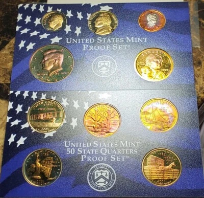 TONED 2001 S PROOF SET WASHINGTON QUARTER STATE CLAD PROOFS 10 COIN SET #BX62 - Image 1 of 4