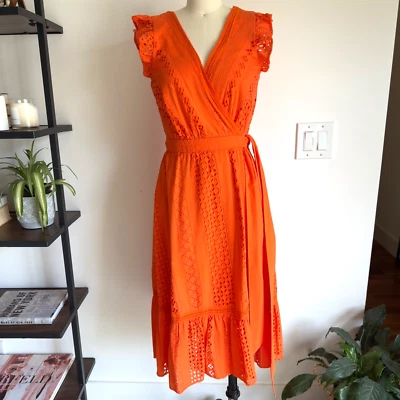 J экипажа по всему хлопок отверстие надежном Summer Midi платье мандарин оранжевый размер 2 - Изображение 1 из 4