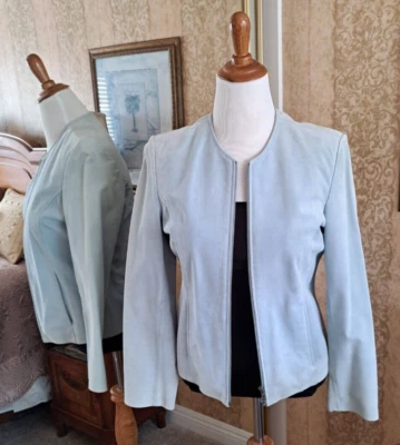 CHAQUETA DE CUERO GAMUZA AZUL BERNARDO NORDSTROM LAVABLE FORRADA BUFANDA DESMONTABLE Foto 1 de 4