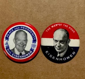 2ct Dwight Eisenhower Campaign Button Pin Man Hour Peace President Election - Picture 1 of 2