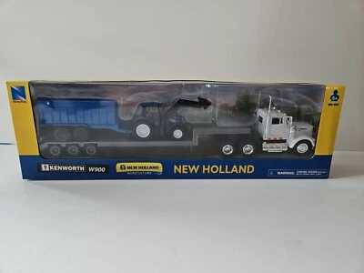 NewRay New Holland Agriculture White Kenworth W900 With Tractor and Trailer - Image 1 of 4
