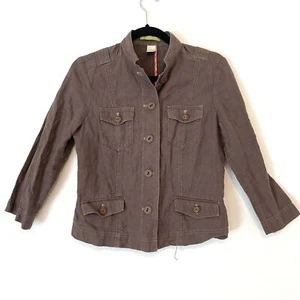 Sigrid Olsen Linen Shirt Jacket Women Size 4 Brown Button Down Pockets Utility - Picture 1 of 7