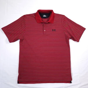 Under Armour Shirt Men's Md Medium Polo Heat Gear Performance Red Black Striped - Picture 1 of 9