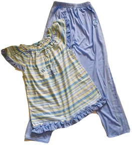 Girls PAJAMAS SET 2 PC SLEEVELESS WHITE BLUE YELLOW STRIPED DESIGN SIZE M - Picture 1 of 9