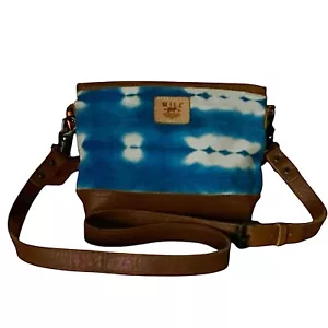 Borsa donna a tracolla Will Leather Goods in pelle blu bianco marrone - Foto 1 di 5
