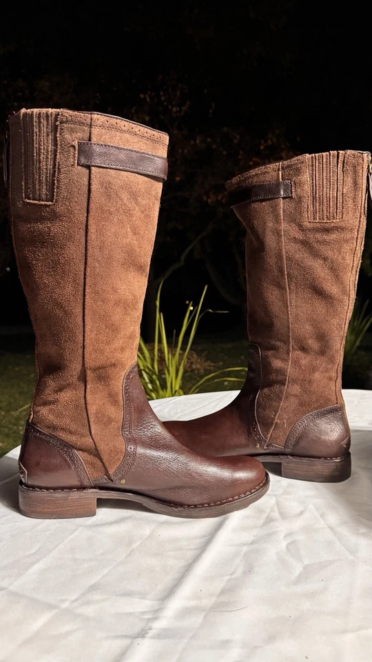 尺寸 12- UGG 澳大利亚 CASTILLE 棕色高麂皮绒骑行靴 1003294 后拉链 — 第 1/4 张图片