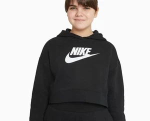 NWT Large Kids Nike Sportswear Club Fleece Crop Pullover Hoodie DC7210 010 - Picture 1 of 4