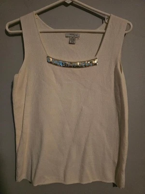 Mercer Street Studio Women's Sleeveless Cream Tank with Gold Accents Size M - Image 1 of 4