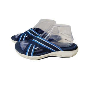 Clarks Cloudsteppers Women Flip Flop Sandals Size 8.5M Stretch Criss Cross Blue - Picture 1 of 12