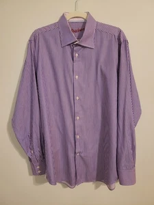 Camisa Robert Graham Para Hombre Grande Manga Larga Rosa Púrpura Rayas con Detalles - Imagen 1 de 11