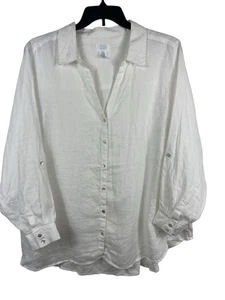 Sigrid Olsen Women’s 3X White 100% Linen Button Front Blouse Long Sleeve - Picture 1 of 14
