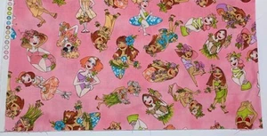 Loralie Harris "Island Toss" Pink/Multi Tropical 100% Cotton Fabric 1.875+ Yards - Picture 1 of 11