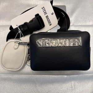 Steve Madden Black Crossbody W/ White Change Purse Bag NWT - Picture 1 of 7