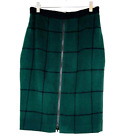 Akris Punto Green And Black Windowpane Wool Skirt Size 8 NWT