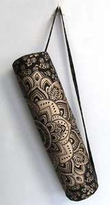 Black Golden Yoga Mat Carrier Bag Mandala Indian Large Bags With Shoulder Strap - Picture 1 of 3