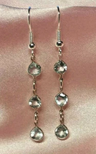 5MM PEAR LIGHT BLUE AQUAMARINE3 STONE DROPS-- 3 CTW -- .925 STERLING SILVER - Picture 1 of 4