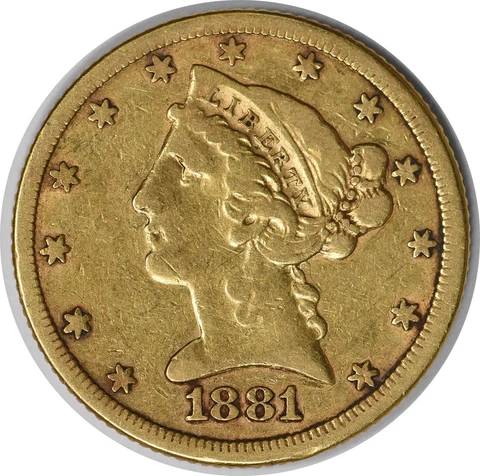 1881/0 $5 Gold Liberty Head VF Uncertified #949 Cover