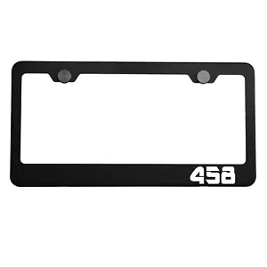Matte Black License Plate Frame Chrome 458 Laser Etched Metal Screw Cap - Picture 1 of 7