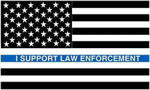 PAIR OF I SUPPORT LAW ENFORCEMENT POLICE BLUE LINE FLAG VINYL DECALS FOR CAR NEW - Picture 1 of 3