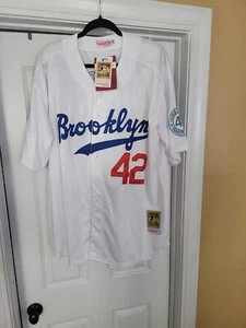 XXLJackie Robinson Brooklyn Dodgers Men's Home White Mitchell NessJersey Patches - Picture 1 of 6