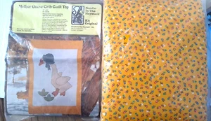 VTG Needle-In-The-Haystack Mother Goose Crib Top Appliques & Quilt Back 27x53 - Picture 1 of 7