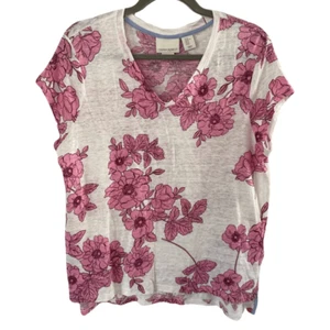 Cynthia Rowley Leinen Blumenmuster rosa lässig Frühling Kurzarm Oberteil X-Large - Bild 1 von 4