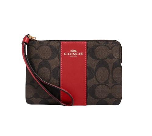 Polso nuovo con etichette Coach con cerniera ad angolo in tela firmata