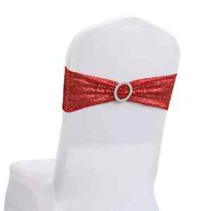 Wedding Sequin Chair Sash Spandex Shiny Color With Round Buckle Banquet Decor