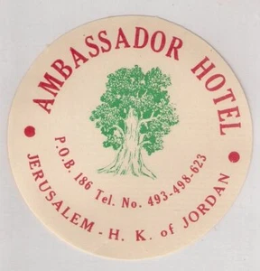 Judaica Jordan altes Kofferetikett Ambassador Hotel Jerusalem - Bild 1 von 1