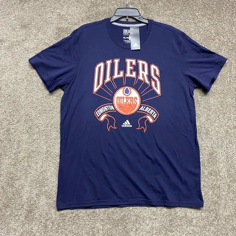 Edmonton Oilers Shirt Mens XL Blue Adidas Hockey NHL Short Sleeve Climalite Mens Cover