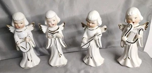 Vintage White Christmas Ceramic Angel Set Japan Choir Singing Drum Mandolin WOW! - Picture 1 of 14