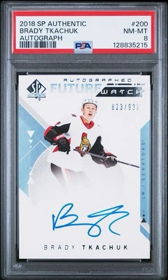 Brady Tkachuk 2018 SP Authentic Future Watch Autograph /999 PSA 8 - Image 1 of 3