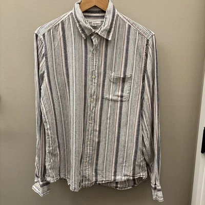 GAP Linen Cotton Shirt Mens M Beige Stripe  Lightweight Pocket Casual Preppy - Image 1 of 4