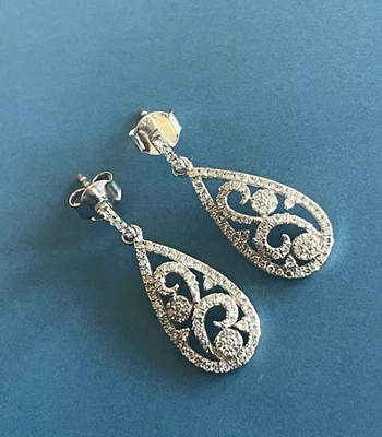 9ct White Gold Diamond Drop Earrings 0.50ct Teardrop Dangle - Image 1 of 4