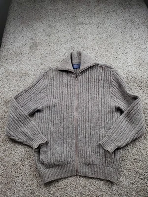 Vintage Pendleton Sweater Mens Large Gray Wool Full Zip Cardigan Made USA 70s - Image 1 of 4