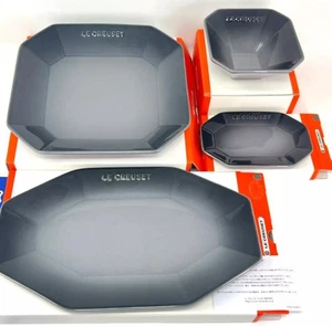 Le Creuset Octagon Plate Set of 4 Stoneware Flint Microwave Dishwasher Safe  New - Picture 1 of 18