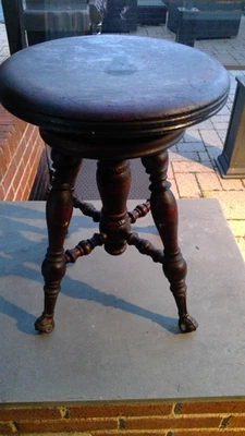 Antique Victorian Glass Ball Claw Foot Piano Stool Swivel Wood Round Adjustable - Image 1 of 4