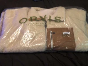 New Orvis Jacket Men's 3X Beige Stowe Sherpa Deep Pile Fleece Leather Trim - Picture 1 of 2