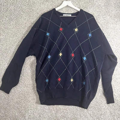 Suéter De Colección Lyle & Scott Argyle Para Hombres XLarge Cuello en V Azul Coloridos Diamantes Foto 1 de 4