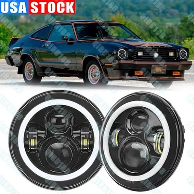 Pair 7" Inch Round LED Headlights Halo DRL for 1965-1978 Ford Mustang Foto 1 de 4