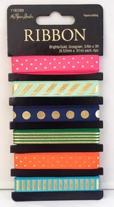 The Paper Studio 3/8" x 3ft RIBBON 6-Pack - BRIGHTS/GOLD - 6 yds total - Picture 1 of 2