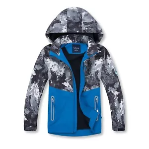 Boys Rain Jacket Lightweight Waterproof Hooded Fleece Lined Raincoat Windbrea... - Picture 1 of 8