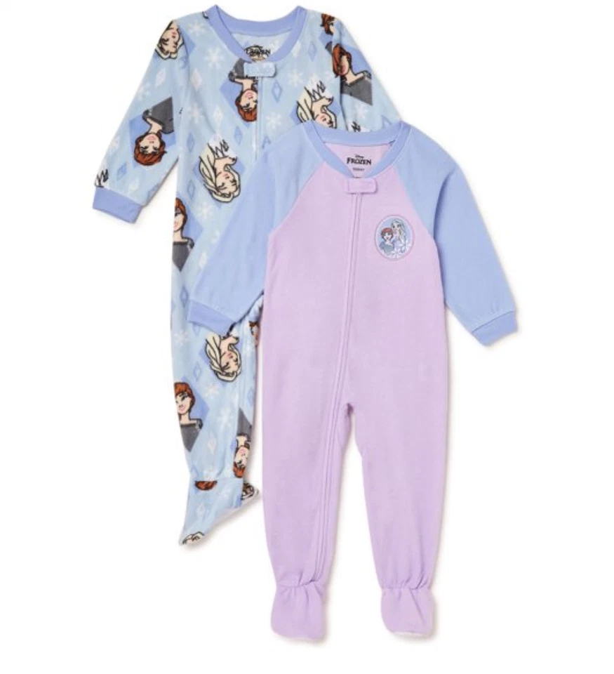 FROZEN Lot of 2 Toddler Girl Blanket Footed Sleepers 2 3 4 5T NWT Anna Elsa - Image 1 of 1