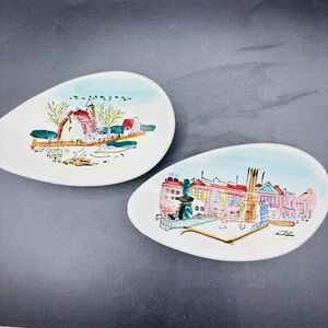 Set 2 Oval Hand painted Small Oyster Shaped Dishes Salts Made In Japan Porcelain - Picture 1 of 9
