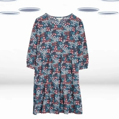 Ex Seasalt Women's Dress Navy Floral 3/4 Sleeve Tiered Jersey - Image 1 of 4
